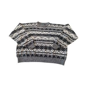 Vtg Campus Mens XL Crewneck Knit Abstract Geometric Print Grandpa Sweater